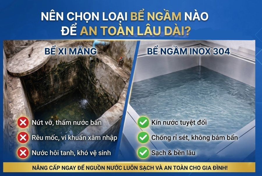 so sánh bể ngầm inox và bể nước bê tông