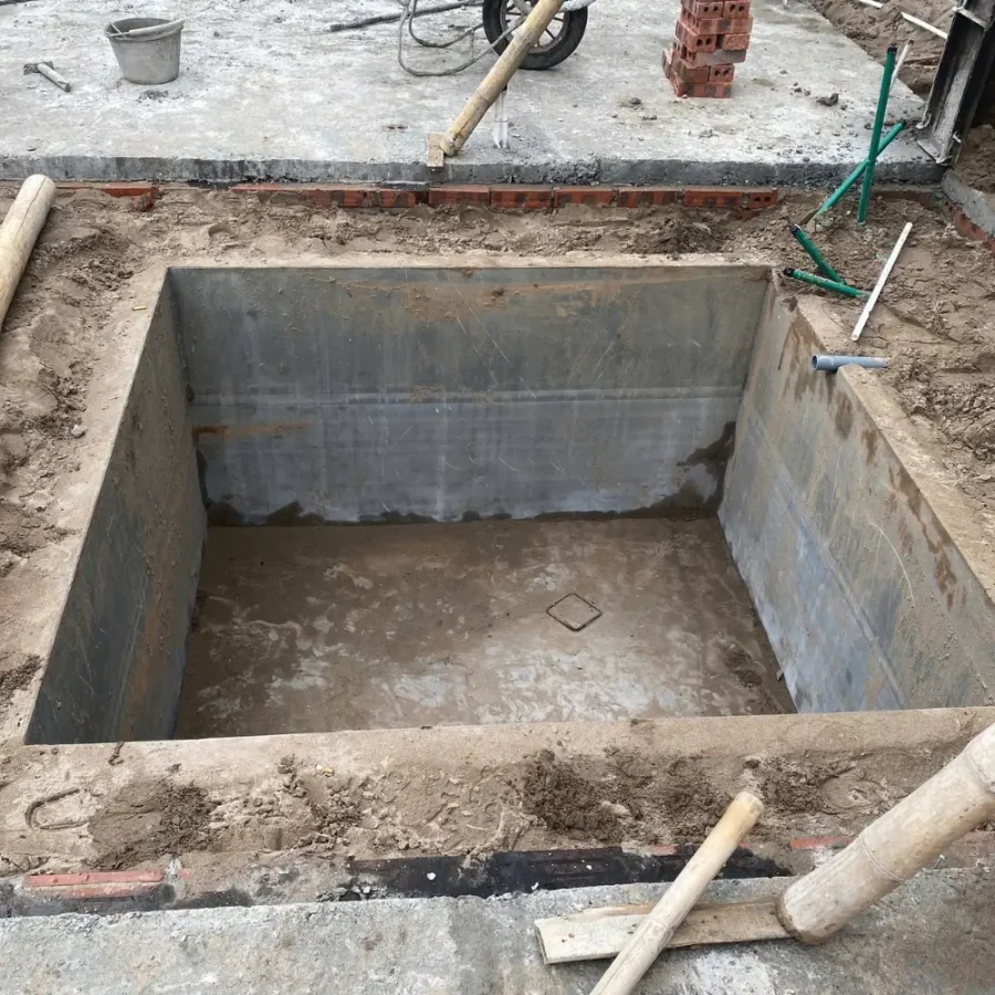 Bể nước ngầm bê tông sau khi hoàn thiện – cần xử lý chống thấm kỹ trước khi đưa vào sử dụng.